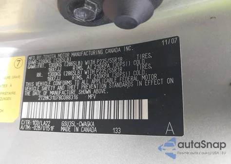 2008 Lexus Rx 350 z USA, uszkodzony, nr VIN 2T2HK31U78C088316